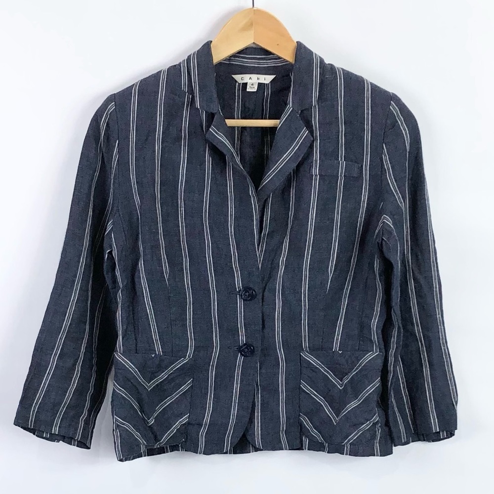 CAbi #871 Blue Striped Linen Blazer Jacket anchor